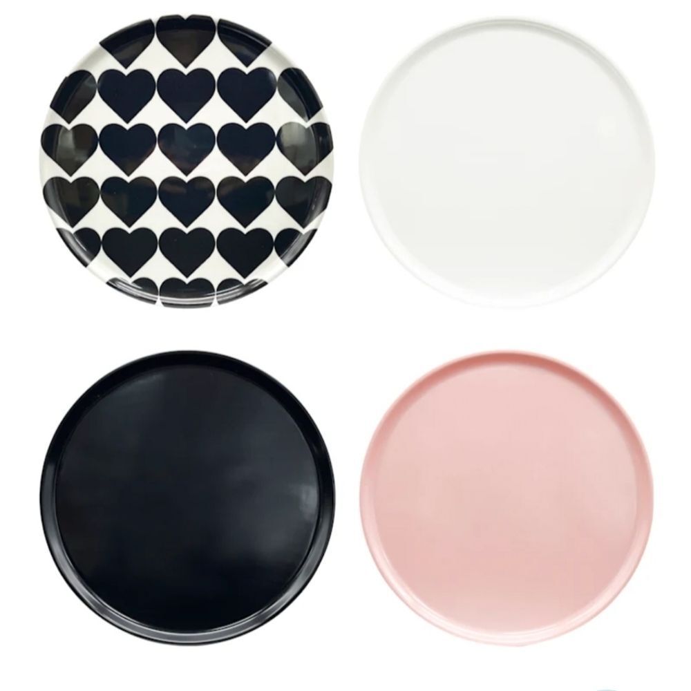 At‎ Home Dinner Plates Set of 4 - Pink, Black, White, Hearts